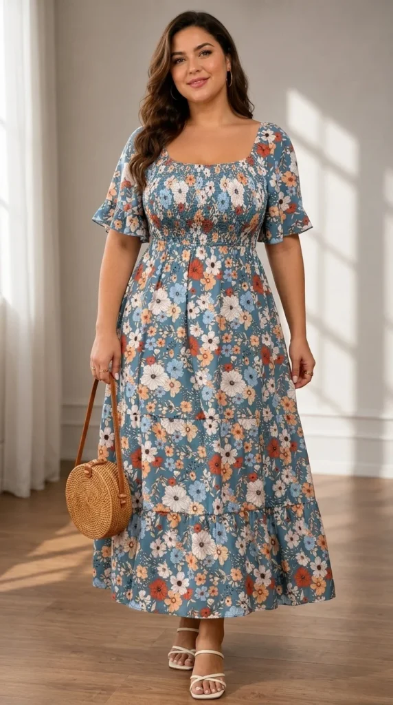 1. Boho Empire Waist Smocked Maxi Sundress