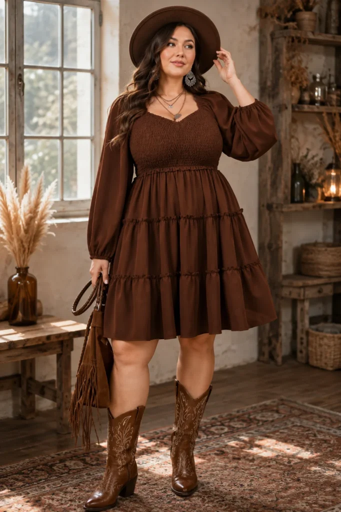1. CICIDUDU Plus Size Smocked Flowy Western Mini Dress