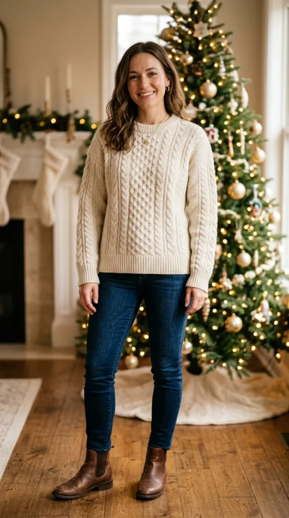 1. Casual Christmas Sweater and Jeans