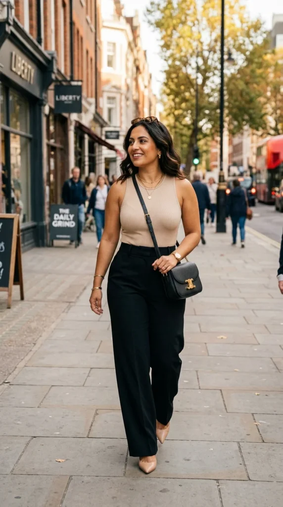 1. High-Waisted Black Wide-Leg Pants with Fitted Bodysuit