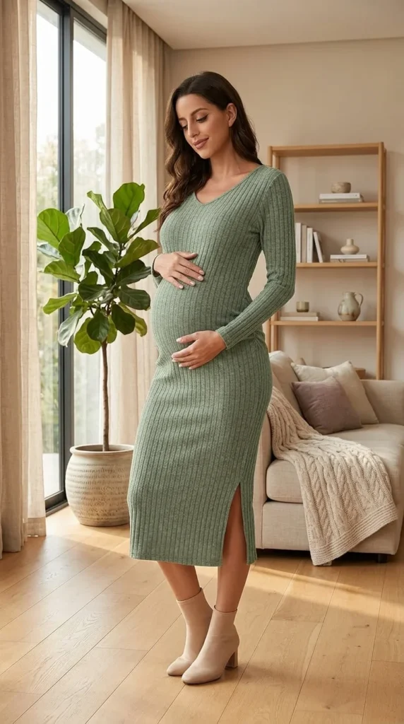 1. LAHILO Long Sleeve Maternity Sweater Dress
