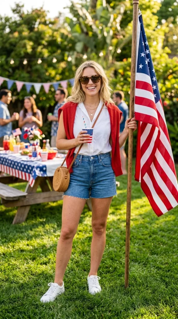 1.Classic Red, White, and Blue Outfit
