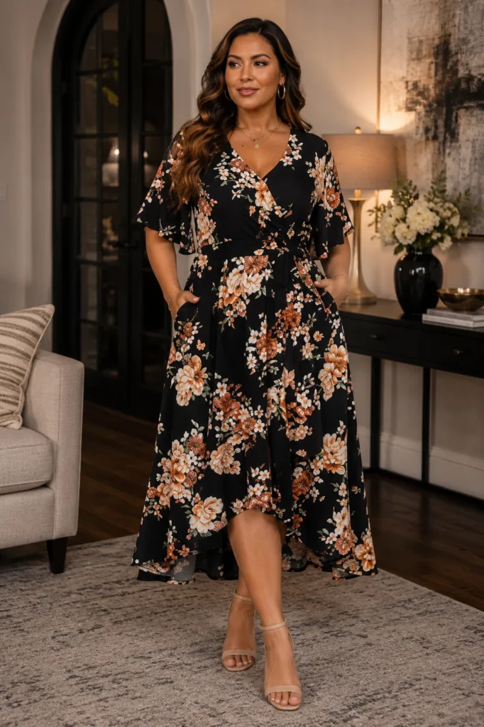 10. Keluummi Plus Size Floral Empire Waist Maxi Dress