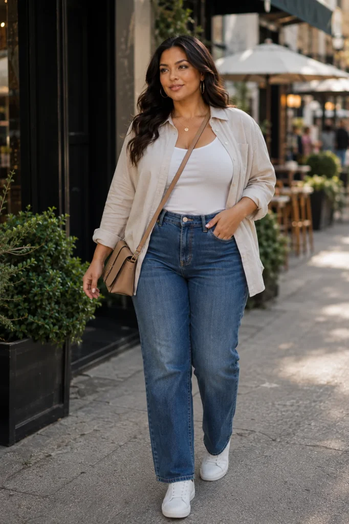 10. Open Button-Down Shirt With A Tank Top