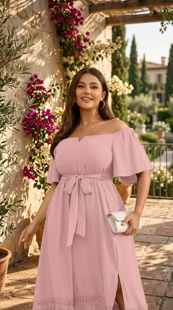 10. Plus Size Off-Shoulder Summer Cocktail Maxi Dress