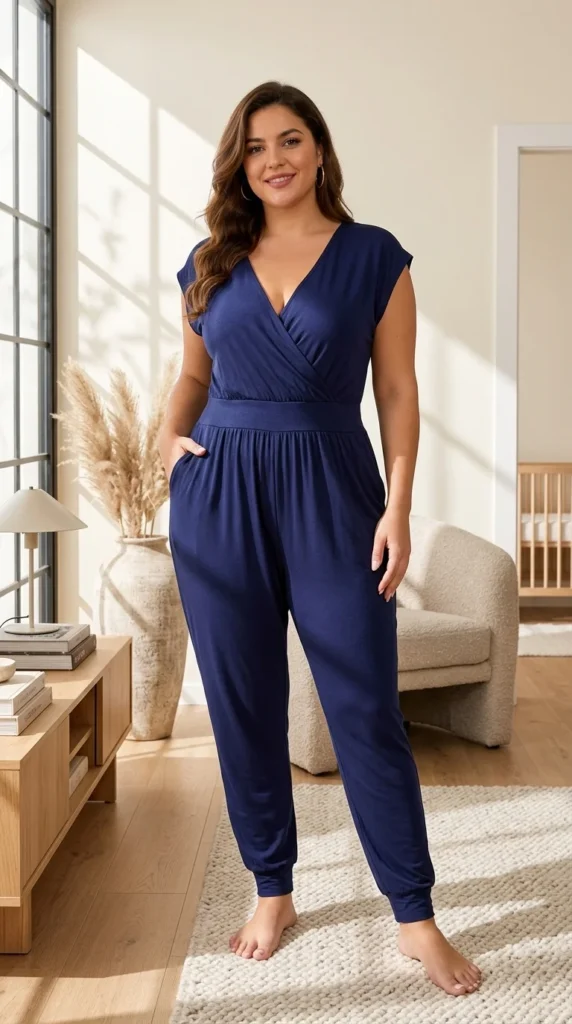 11. Bold Deep V-Neck Plus Size Silhouette Jumpsuit
