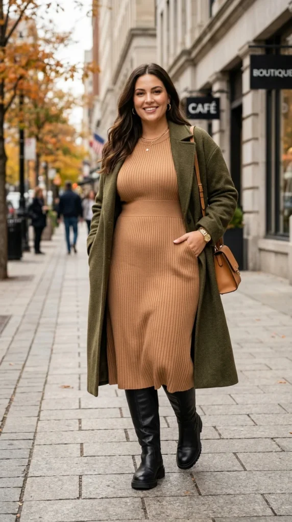 11. Knit Dress and Statement Boots Outfit