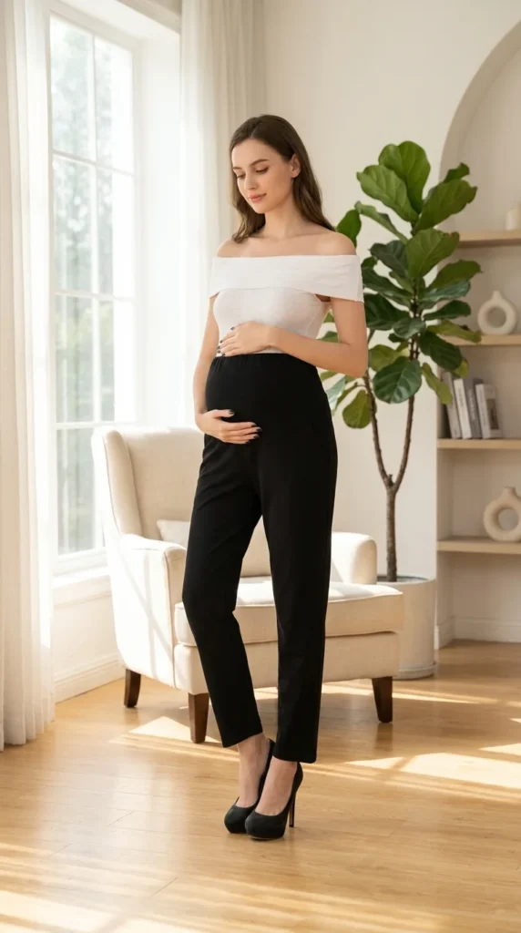 11. Over The Belly Stretch Maternity Work Dress Pants with Pockets