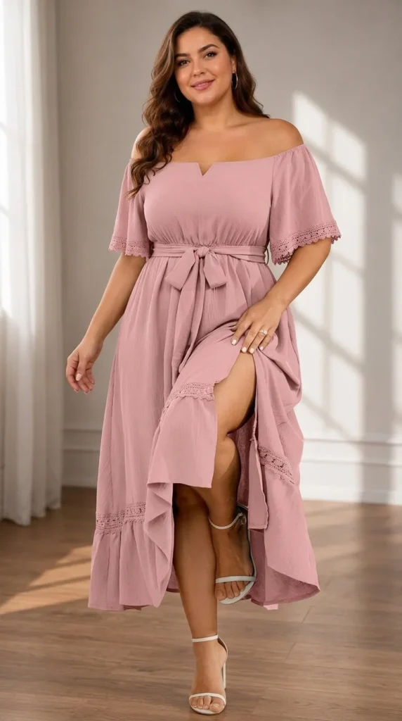 11. Plus Size Cocktail Off-Shoulder Summer Maxi Dress