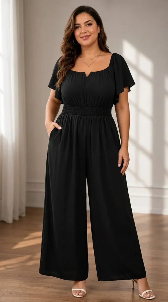 11. Square-Neck Wide-Leg Dressy Jumpsuit with Pockets