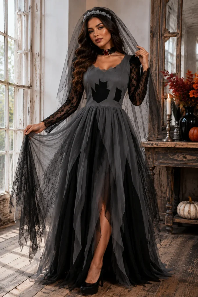 11. fun shack Zombie Bride Costume with Tattered Hem