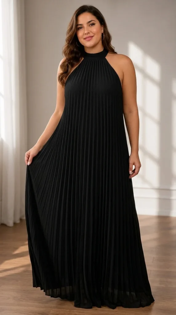 13. The Pleated Chiffon Goddess Halter Maxi