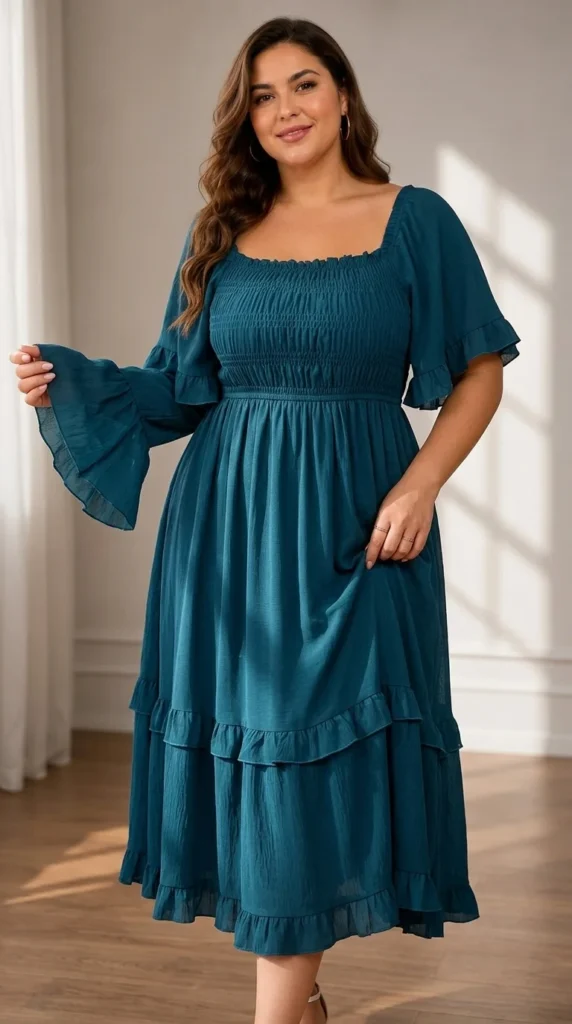14. SCOMCHIC Square Neck Smocked Boho Maxi Dress