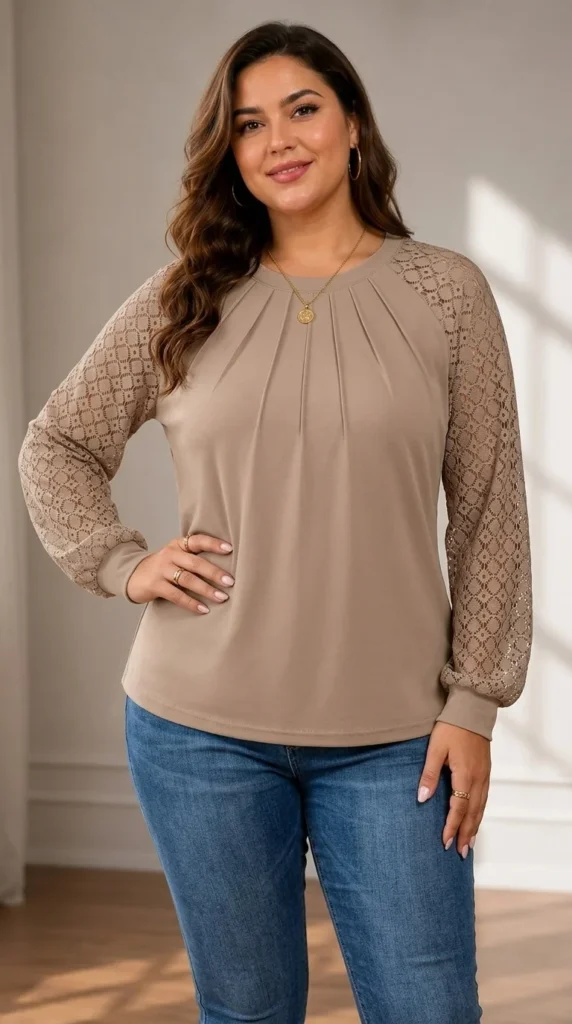 15. AUTOMET Long Sleeve Lace Work Tunic Shirt