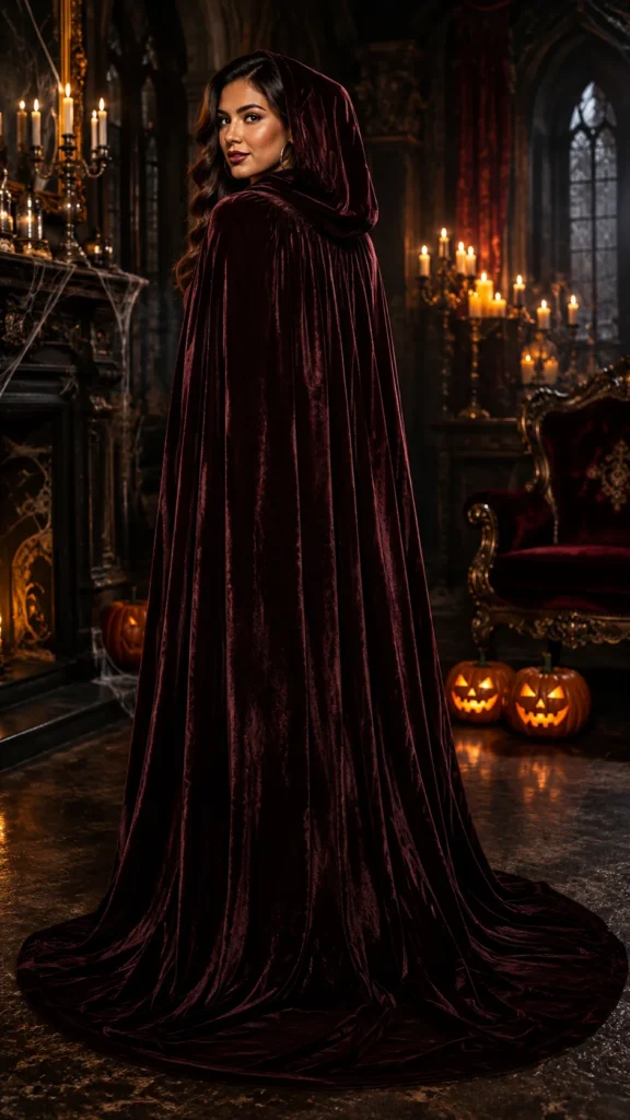 2. BIGXIAN Long Hooded Velvet Cape Witch Costume