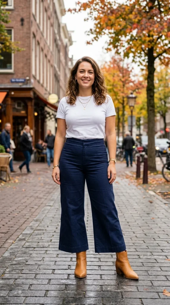 2. Cropped Wide-Leg Pants with Pointed-Toe Ankle Boots