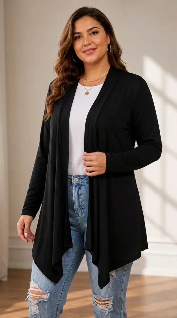 2. Draped Open-Front Light Duster
