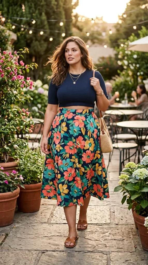 2. High-Waisted A-Line Skirt + Fitted Crop Top