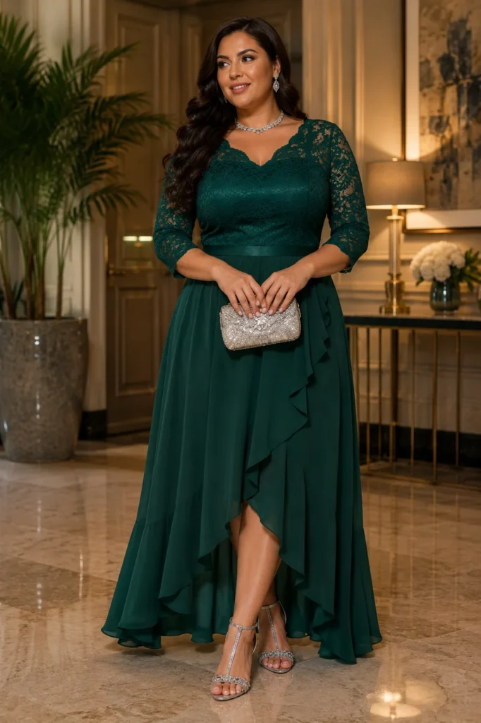 3. Bbonlinedress V-Neck Hi-Lo Floral Lace Formal Dress