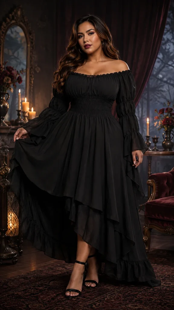 3. NSPSTT Victorian Gothic Witch Dress with Bell Sleeves