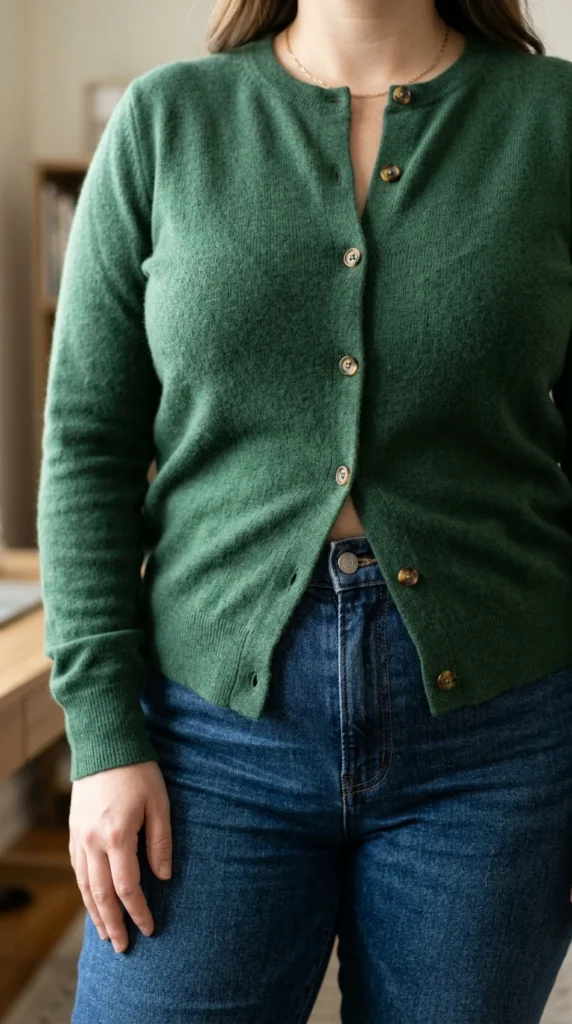 3. Swap Bulky Sweaters for Fine-Knit Cardigans