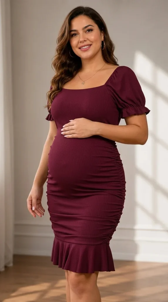 4. BeautyNee Square Neck Smocked Ruffle Bodycon Dress