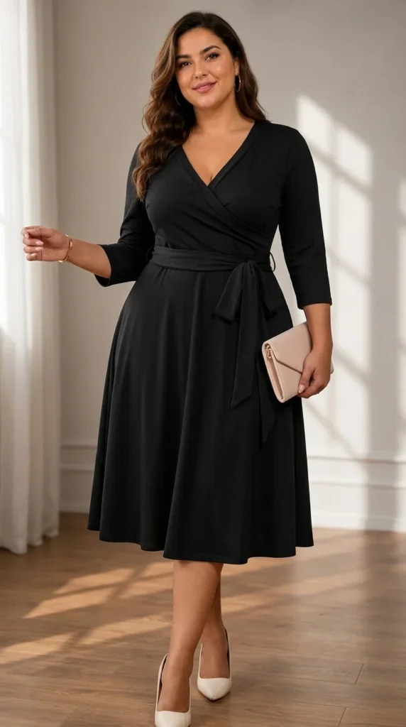 4. CLOCOR A-Line Casual Wrap Midi Dress with Belt