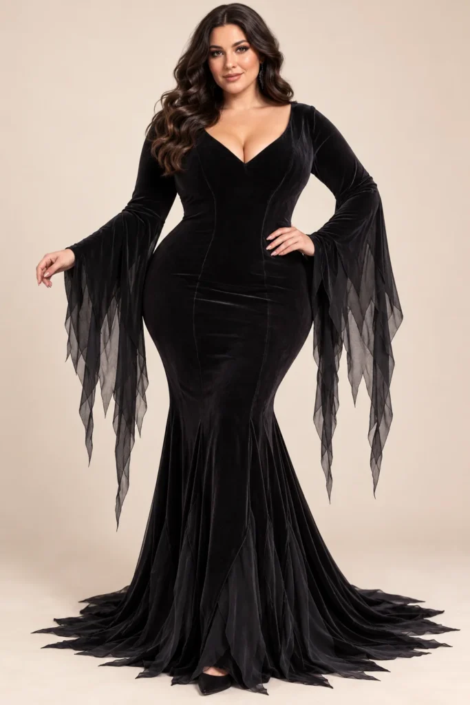 4. Classic Morticia Vintage Gothic Floor Dress