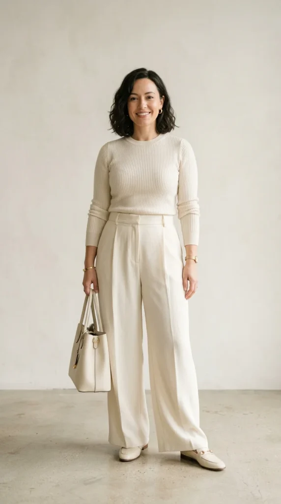 4. Monochrome Tailored Wide-Leg Outfit