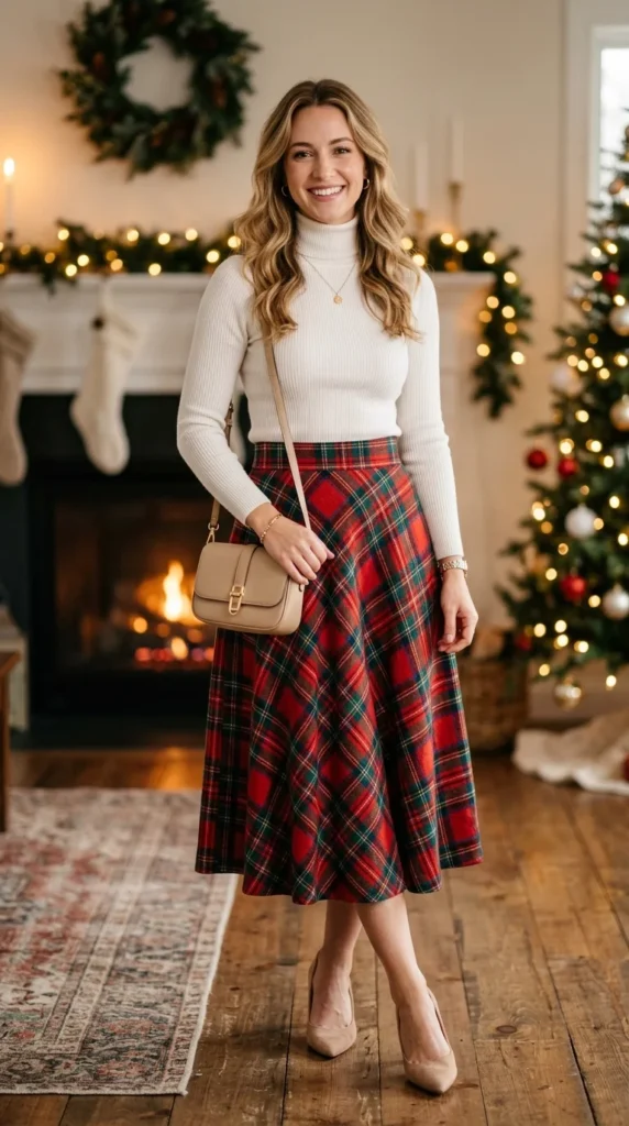 4. Plaid Skirt and Soft Turtleneck