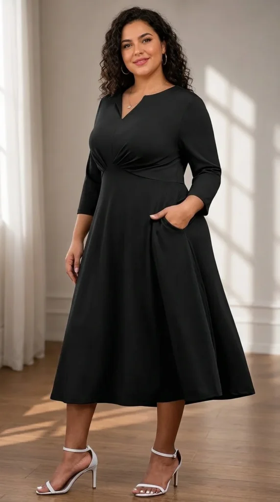 4. Stretchy Flared Swing A-Line Dress with Pockets
