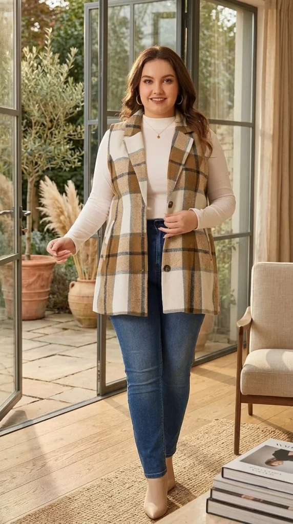 5. Checkered Plaid Notched Lapel Vest