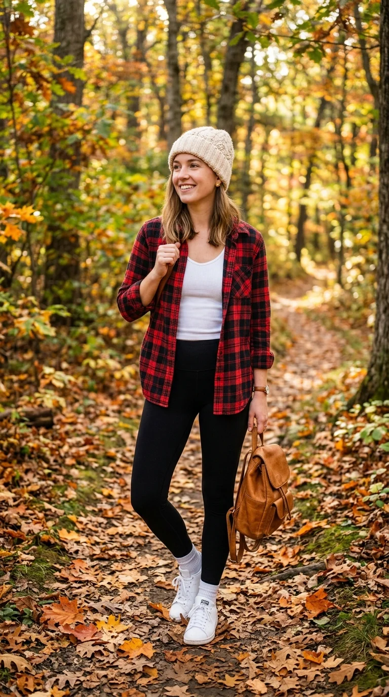 5. Flannel Shirt with Black Leggings