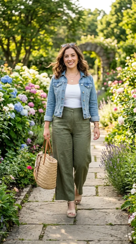 5. High-Waist Linen Wide-Leg Pants with Cropped Jacket