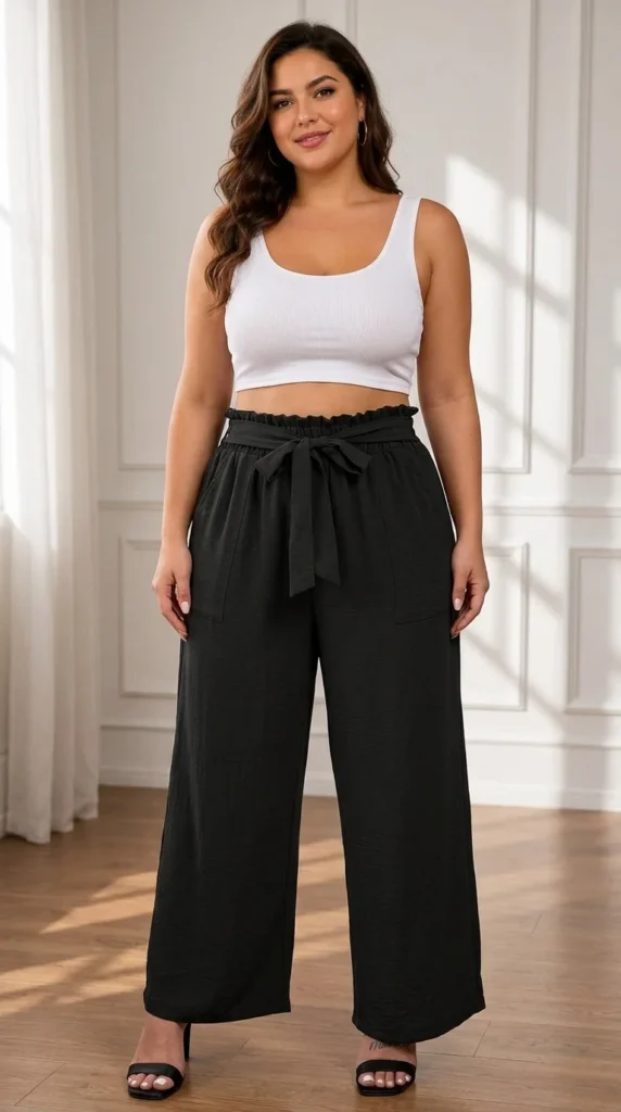 5. High-Waisted Wide-Leg Paperbag Palazzo Trousers
