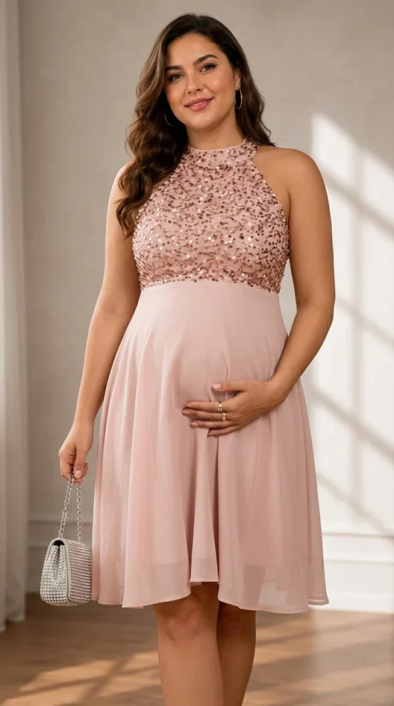 5. Sequin Halter Neck Chiffon Maternity Gown