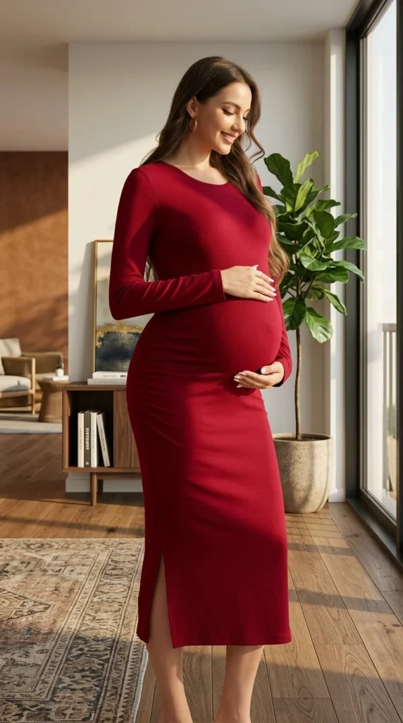 5. Smallshow Long Sleeve Knit Maternity Sweater Dress (2)