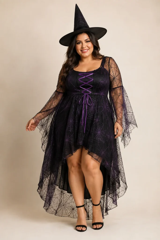 5. Spider Web High-Low Classic Witch Dress