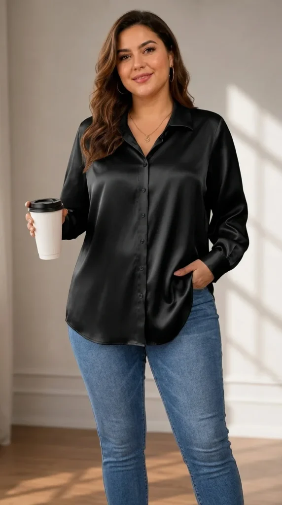 6 INVOLAND Satin Long Sleeve Button Down Silk Shirt