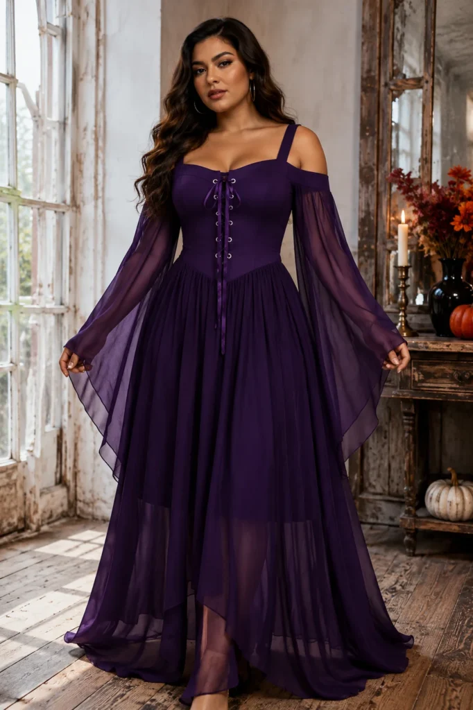6. CHARMMA Gothic Punk Cold Shoulder Butterfly Sleeve Dress
