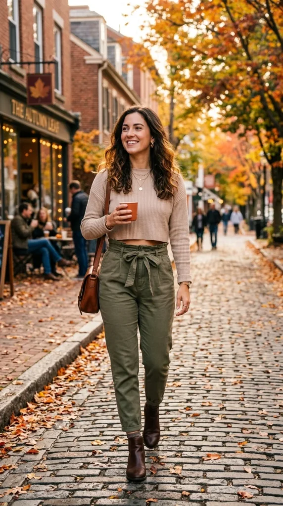 6. Long-Sleeve Boxy Crop Top + Paperbag Waist Pants