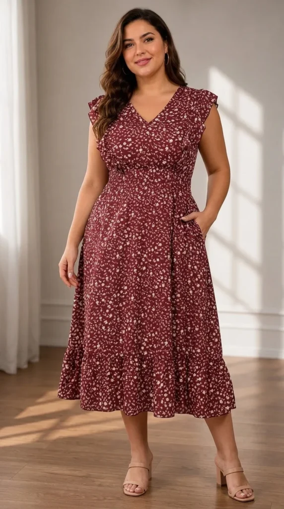 6. V-Neck Sleeveless Floral Print Bohemian Dress