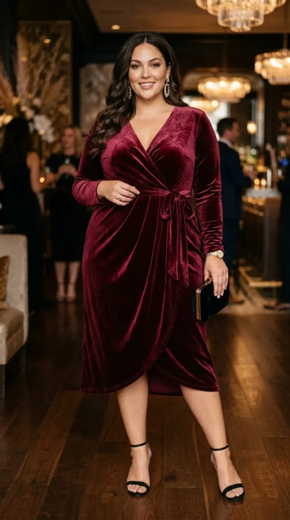 6. Velvet Wrap Dress Outfit