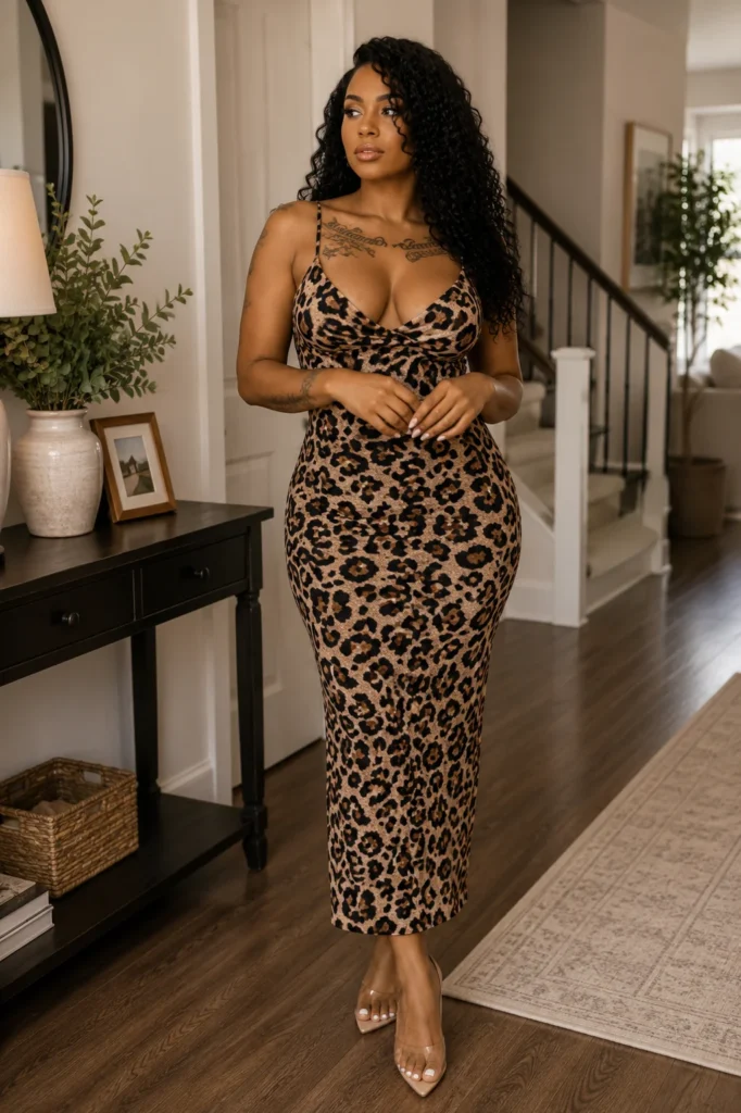 7. Asymmetrical Neon Tiger V-Neck Midi