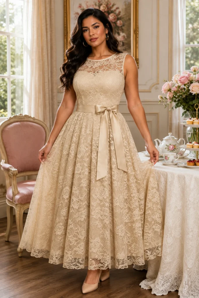 7. Romantic Short Sleeveless Lace Dress