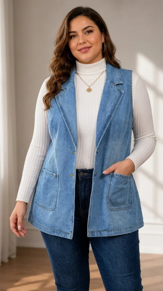8. Dressy Lapel Sleeveless Denim Vest