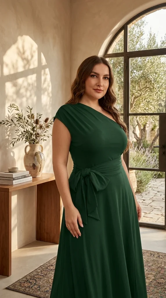 8. Ekaliy Womens One-Shoulder Belted Formal Maxi Dress
