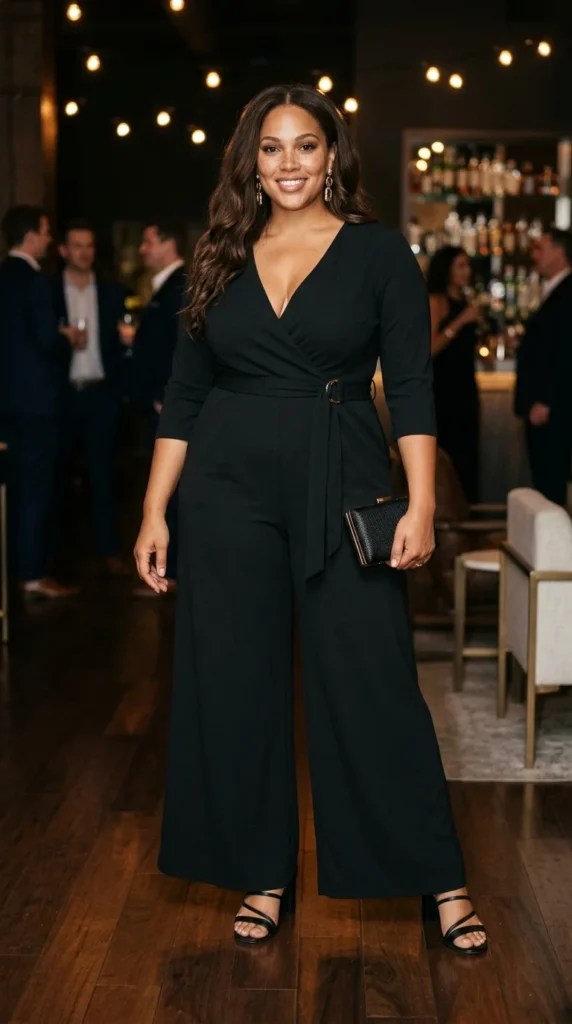 8. Plus Size Jumpsuit With Statement Earrings