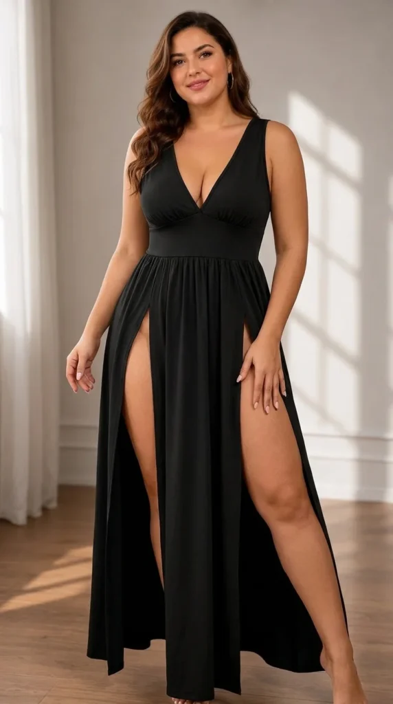 8. SILUI Sexy Double High Slit Flowy Club Party Maxi Dress