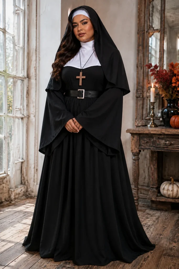 9. CR ROLECOS Sister Nun Costume Plus Size Black Outfit